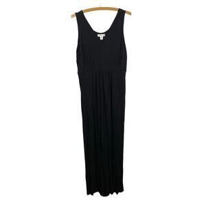 Coldwater Creek Black Stretch Faux Wrap Maxi Tank Dress Size L 14